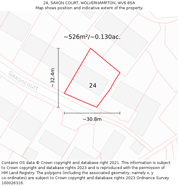 24, SAXON COURT, WOLVERHAMPTON, WV6 8SA: Plot and title map