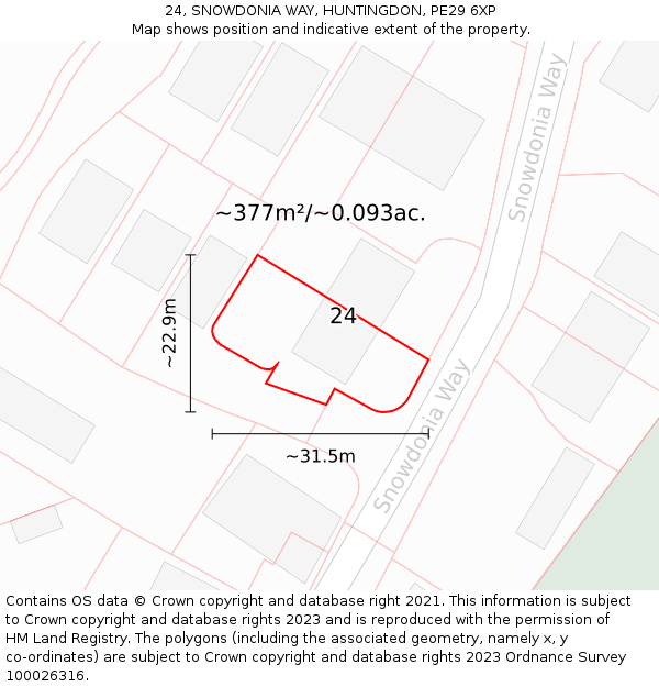 24, SNOWDONIA WAY, HUNTINGDON, PE29 6XP: Plot and title map