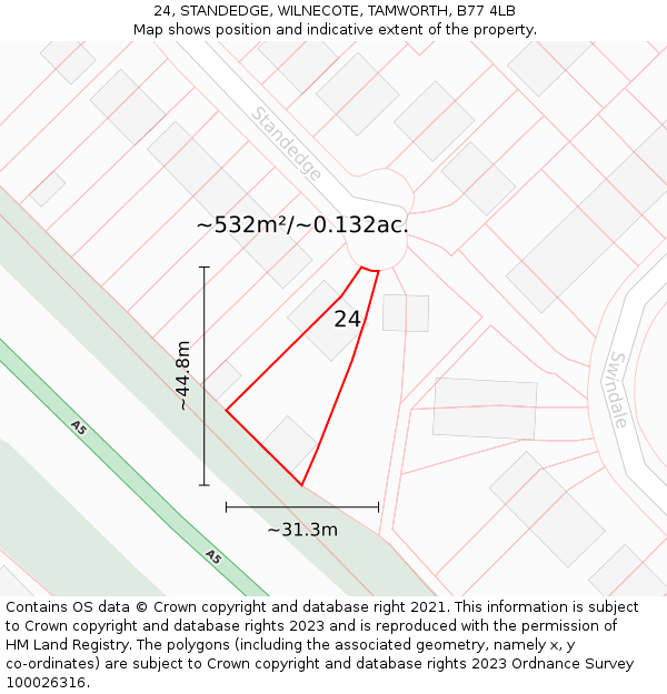 24, STANDEDGE, WILNECOTE, TAMWORTH, B77 4LB: Plot and title map