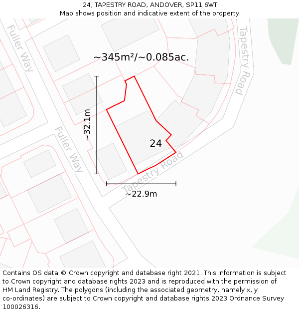 24, TAPESTRY ROAD, ANDOVER, SP11 6WT: Plot and title map