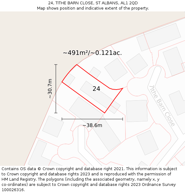 24, TITHE BARN CLOSE, ST ALBANS, AL1 2QD: Plot and title map