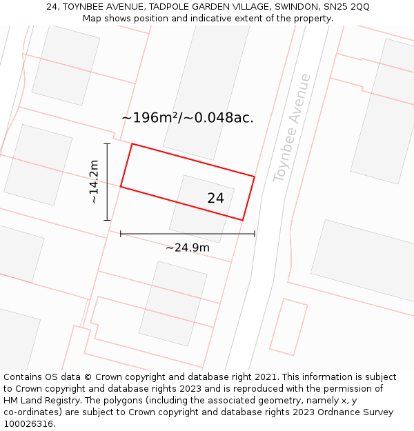 24, TOYNBEE AVENUE, TADPOLE GARDEN VILLAGE, SWINDON, SN25 2QQ: Plot and title map