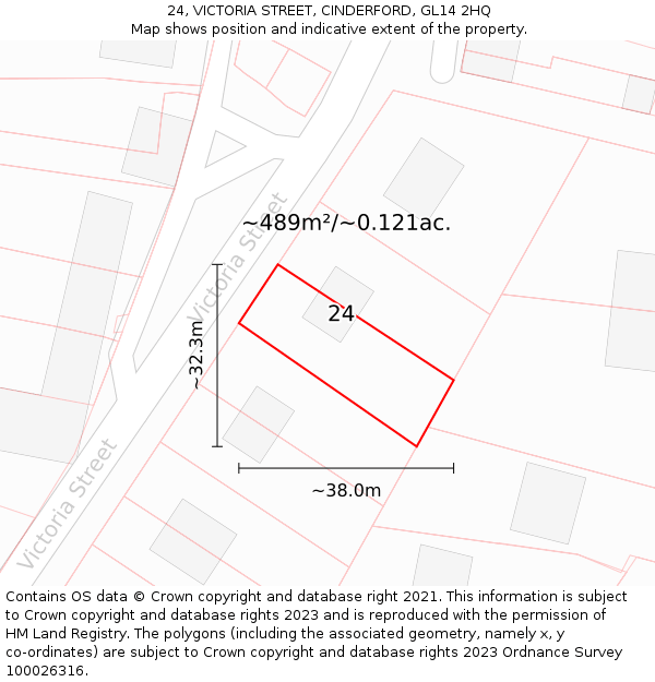 24, VICTORIA STREET, CINDERFORD, GL14 2HQ: Plot and title map