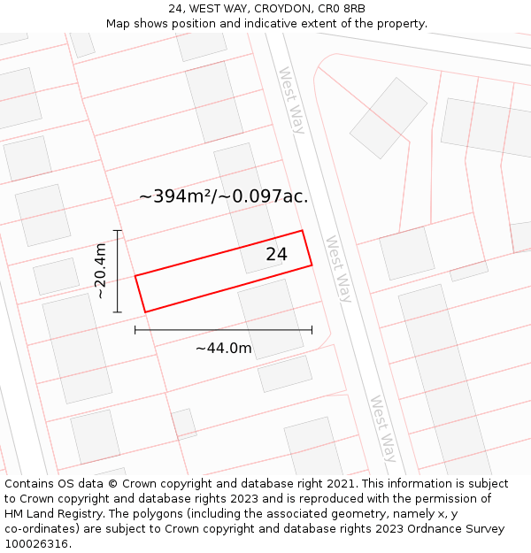 24, WEST WAY, CROYDON, CR0 8RB: Plot and title map