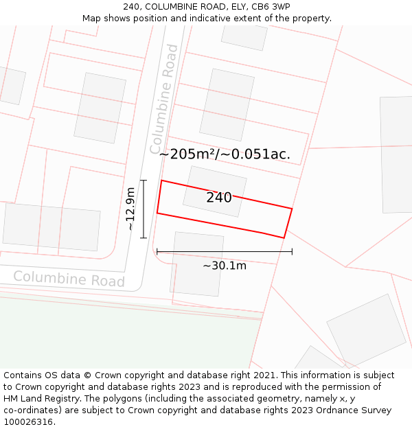 240, COLUMBINE ROAD, ELY, CB6 3WP: Plot and title map