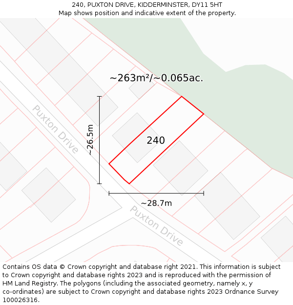 240, PUXTON DRIVE, KIDDERMINSTER, DY11 5HT: Plot and title map