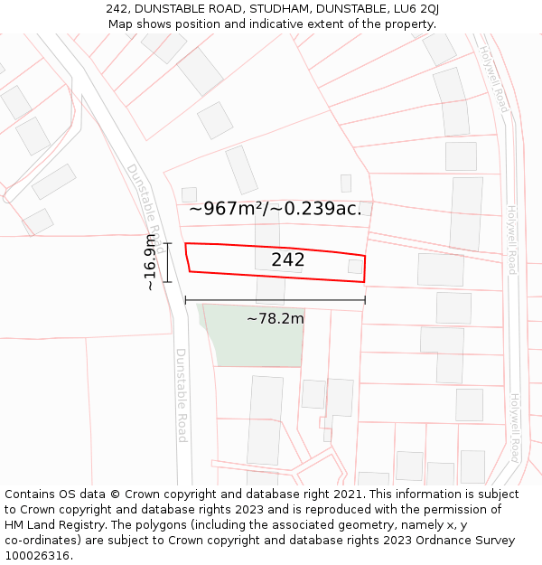 242, DUNSTABLE ROAD, STUDHAM, DUNSTABLE, LU6 2QJ: Plot and title map