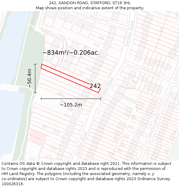 242, SANDON ROAD, STAFFORD, ST16 3HL: Plot and title map