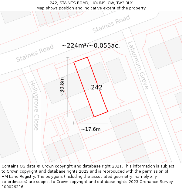 242, STAINES ROAD, HOUNSLOW, TW3 3LX: Plot and title map