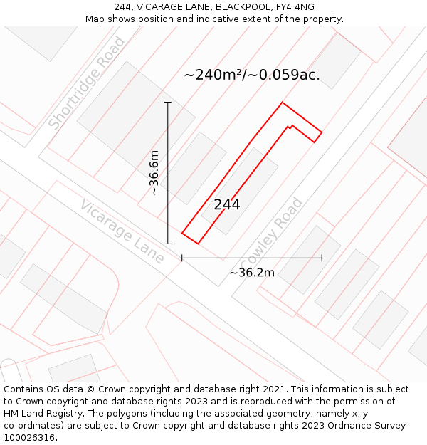 244, VICARAGE LANE, BLACKPOOL, FY4 4NG: Plot and title map