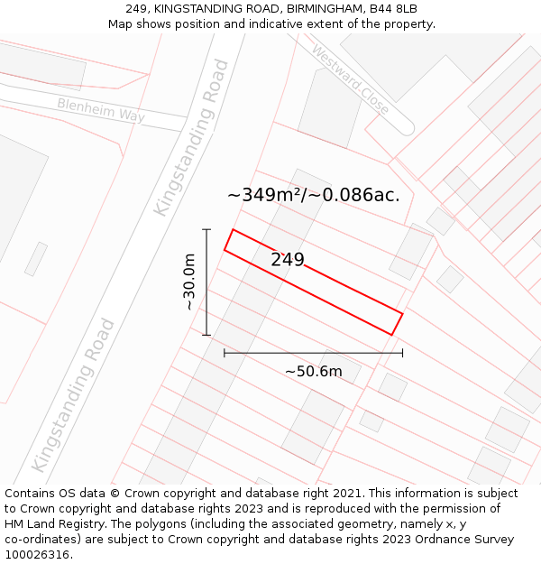 249, KINGSTANDING ROAD, BIRMINGHAM, B44 8LB: Plot and title map
