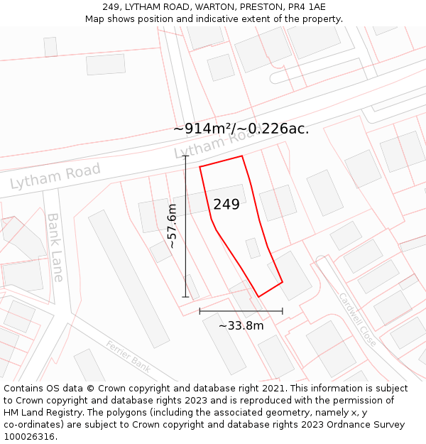 249, LYTHAM ROAD, WARTON, PRESTON, PR4 1AE: Plot and title map