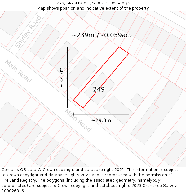 249, MAIN ROAD, SIDCUP, DA14 6QS: Plot and title map