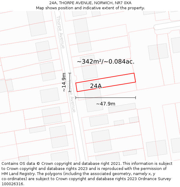 24A, THORPE AVENUE, NORWICH, NR7 0XA: Plot and title map