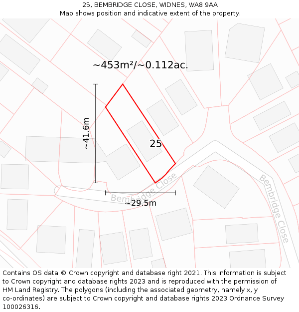 25, BEMBRIDGE CLOSE, WIDNES, WA8 9AA: Plot and title map