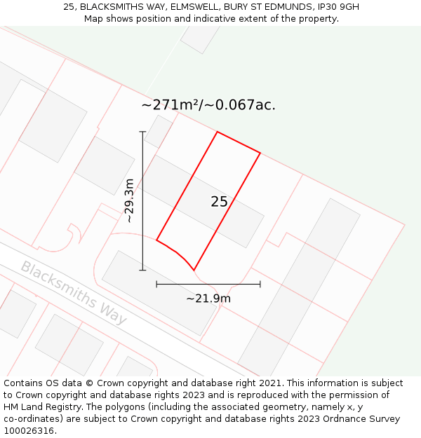 25, BLACKSMITHS WAY, ELMSWELL, BURY ST EDMUNDS, IP30 9GH: Plot and title map