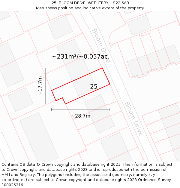 25, BLOOM DRIVE, WETHERBY, LS22 6AR: Plot and title map