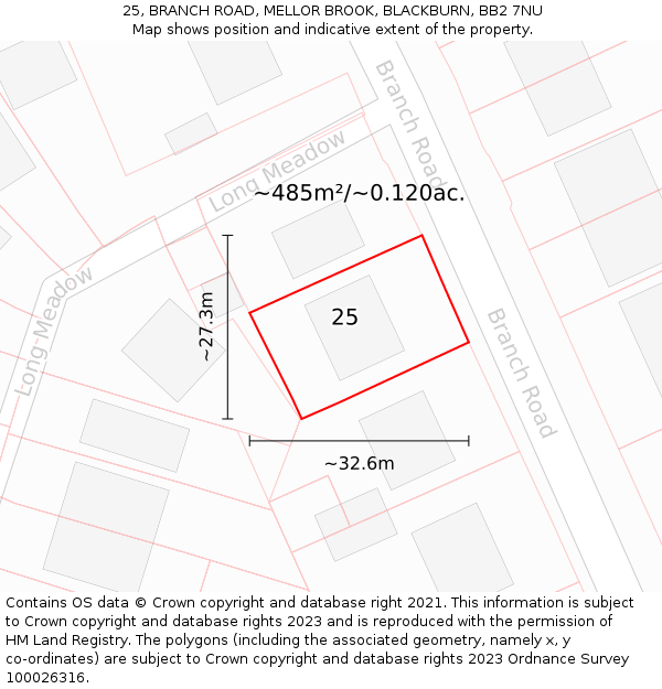 25, BRANCH ROAD, MELLOR BROOK, BLACKBURN, BB2 7NU: Plot and title map