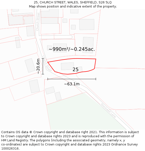 25, CHURCH STREET, WALES, SHEFFIELD, S26 5LQ: Plot and title map