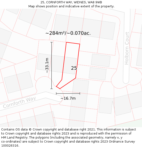 25, CORNFORTH WAY, WIDNES, WA8 9WB: Plot and title map
