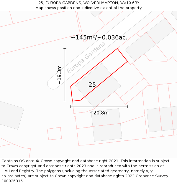 25, EUROPA GARDENS, WOLVERHAMPTON, WV10 6BY: Plot and title map