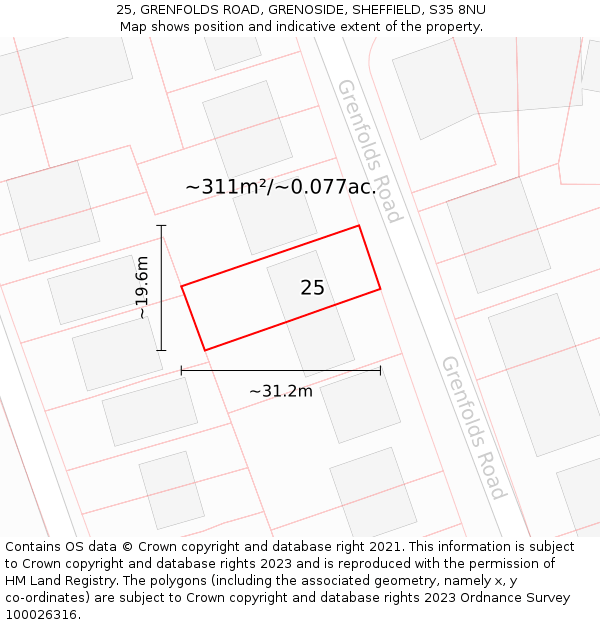 25, GRENFOLDS ROAD, GRENOSIDE, SHEFFIELD, S35 8NU: Plot and title map
