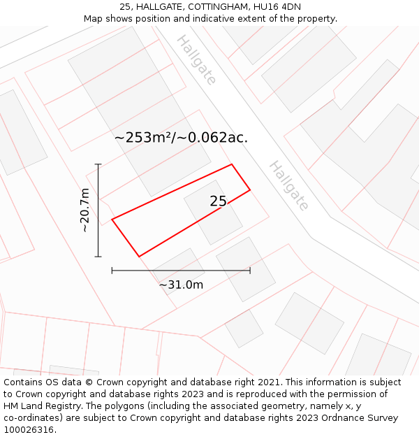 25, HALLGATE, COTTINGHAM, HU16 4DN: Plot and title map