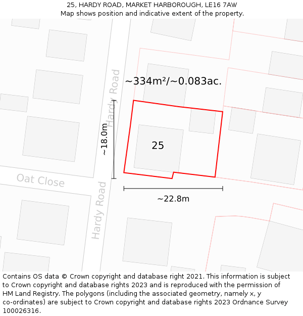 25, HARDY ROAD, MARKET HARBOROUGH, LE16 7AW: Plot and title map