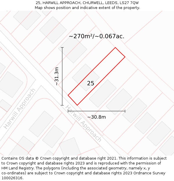 25, HARWILL APPROACH, CHURWELL, LEEDS, LS27 7QW: Plot and title map
