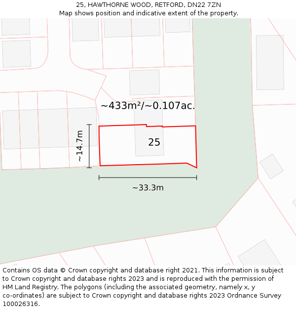 25, HAWTHORNE WOOD, RETFORD, DN22 7ZN: Plot and title map
