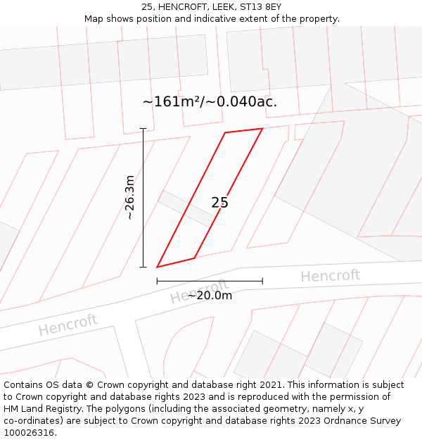 25, HENCROFT, LEEK, ST13 8EY: Plot and title map
