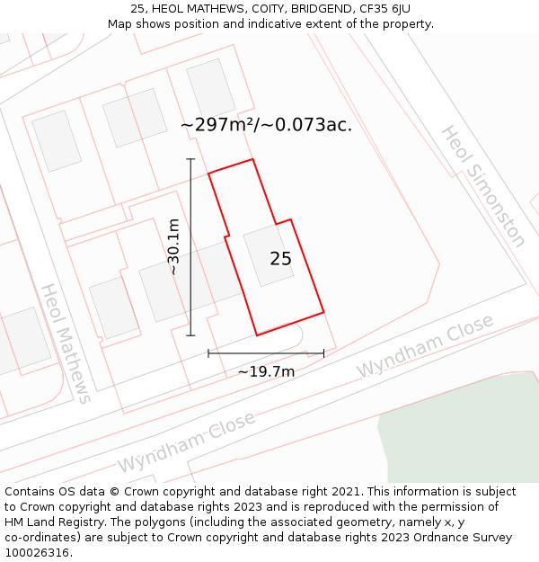 25, HEOL MATHEWS, COITY, BRIDGEND, CF35 6JU: Plot and title map