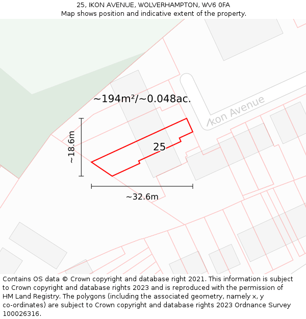 25, IKON AVENUE, WOLVERHAMPTON, WV6 0FA: Plot and title map
