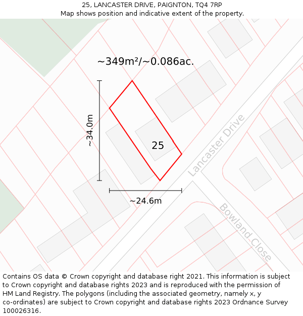 25, LANCASTER DRIVE, PAIGNTON, TQ4 7RP: Plot and title map