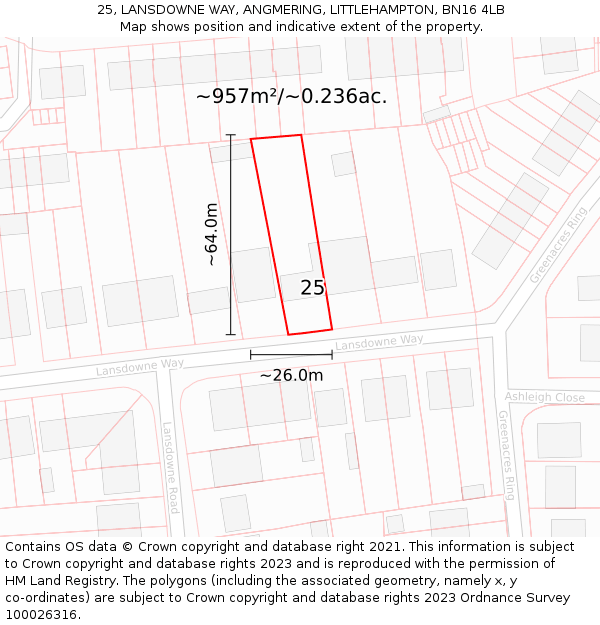 25, LANSDOWNE WAY, ANGMERING, LITTLEHAMPTON, BN16 4LB: Plot and title map