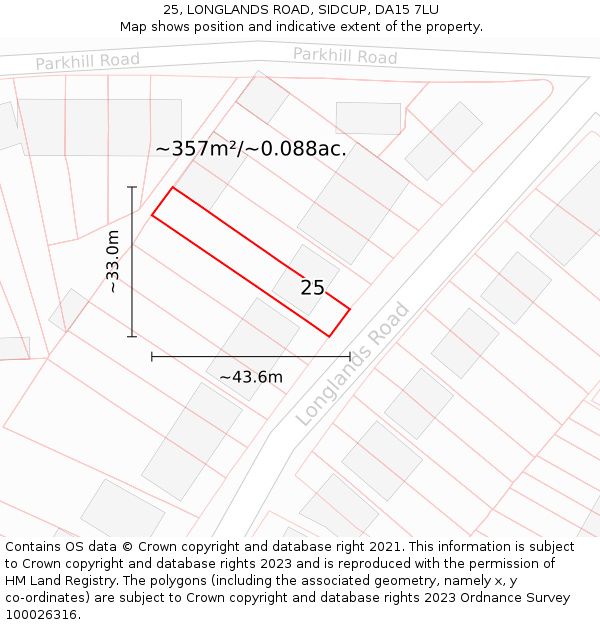 25, LONGLANDS ROAD, SIDCUP, DA15 7LU: Plot and title map