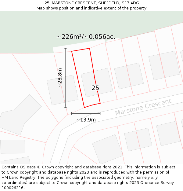 25, MARSTONE CRESCENT, SHEFFIELD, S17 4DG: Plot and title map