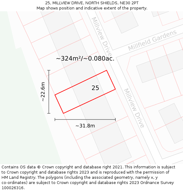 25, MILLVIEW DRIVE, NORTH SHIELDS, NE30 2PT: Plot and title map
