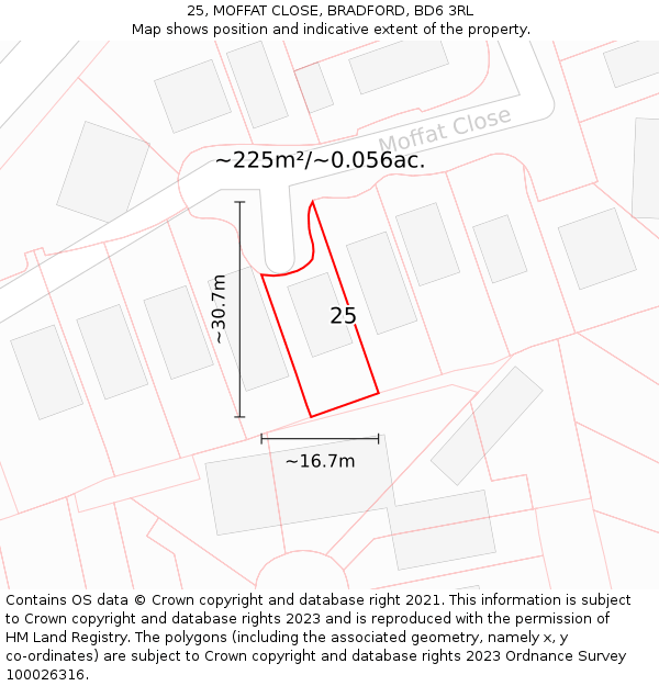 25, MOFFAT CLOSE, BRADFORD, BD6 3RL: Plot and title map