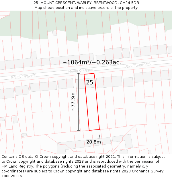 25, MOUNT CRESCENT, WARLEY, BRENTWOOD, CM14 5DB: Plot and title map