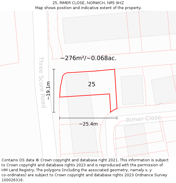 25, RIMER CLOSE, NORWICH, NR5 9HZ: Plot and title map