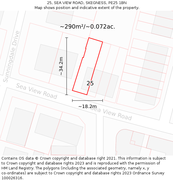 25, SEA VIEW ROAD, SKEGNESS, PE25 1BN: Plot and title map