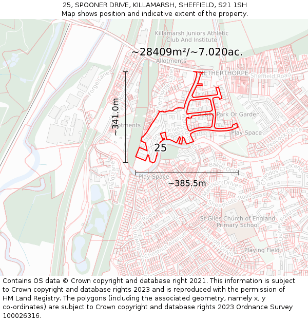 25, SPOONER DRIVE, KILLAMARSH, SHEFFIELD, S21 1SH: Plot and title map