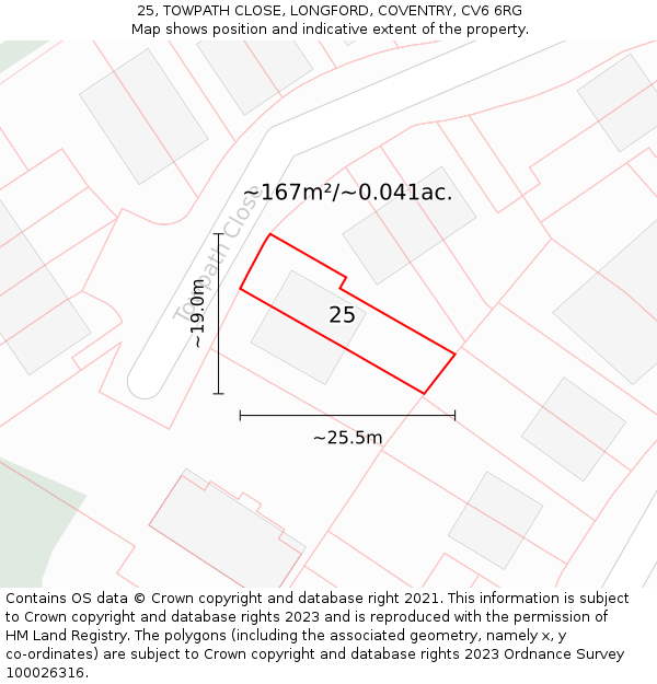 25, TOWPATH CLOSE, LONGFORD, COVENTRY, CV6 6RG: Plot and title map