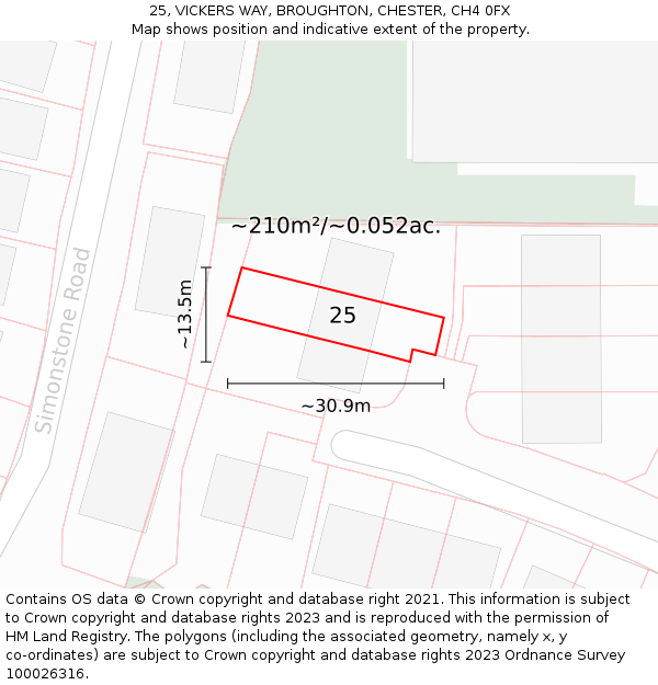 25, VICKERS WAY, BROUGHTON, CHESTER, CH4 0FX: Plot and title map