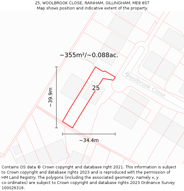 25, WOOLBROOK CLOSE, RAINHAM, GILLINGHAM, ME8 8ST: Plot and title map