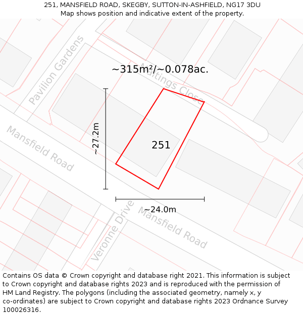 251, MANSFIELD ROAD, SKEGBY, SUTTON-IN-ASHFIELD, NG17 3DU: Plot and title map