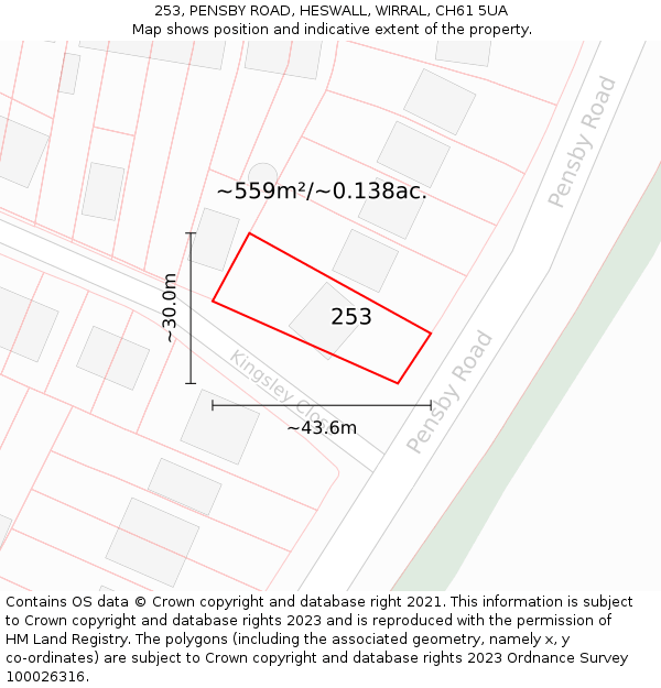 253, PENSBY ROAD, HESWALL, WIRRAL, CH61 5UA: Plot and title map