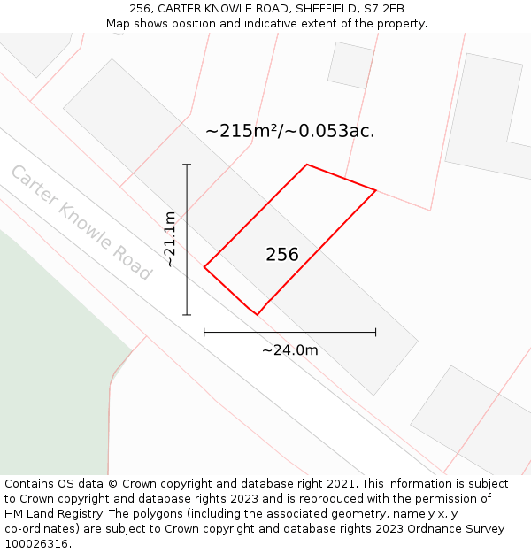 256, CARTER KNOWLE ROAD, SHEFFIELD, S7 2EB: Plot and title map