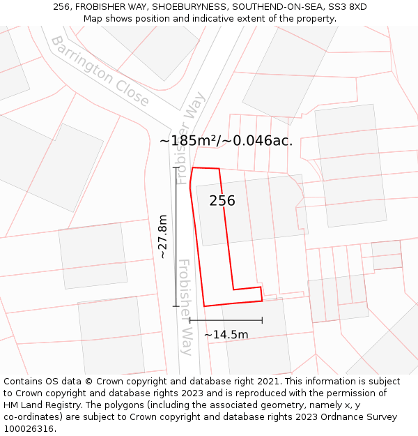 256, FROBISHER WAY, SHOEBURYNESS, SOUTHEND-ON-SEA, SS3 8XD: Plot and title map